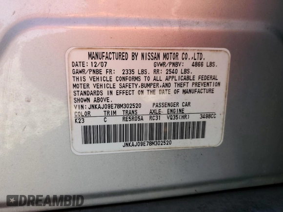 2008 Infiniti EX Journey with VIN JNKAJ09E78M302520, listed as a Copart auction lot 85667004 with Not Provided miles and Non Repairable. Bid and sale history available at DreamBid. Image 13.