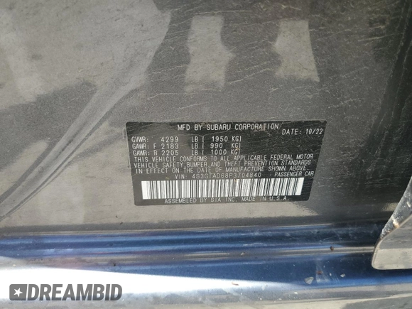 2023 Subaru Impreza Premium with VIN 4S3GTAD68P3704840, listed as a Copart auction lot 62216055 with 23,416 mi miles and Clean title. Bid and sale history available at DreamBid. Image 13.