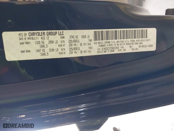 2013 Dodge Grand Caravan SXT with VIN 2C4RDGCG7DR523945, listed as a IAAI auction lot 41730286 with 140,749 mi miles. Bid and sale history available at carsss.com. Image 9.