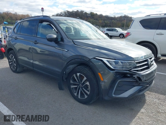 2023 Volkswagen Tiguan S with VIN 3VVRB7AXXPM033845, listed as a IAAI auction lot 40918862 with 38,122 mi miles and . Bid and sale history available at DreamBid. Image 1.
