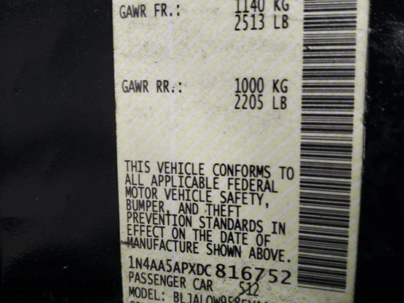 2013 Nissan Maxima S z VIN 1N4AA5APXDC816752, wystawiony jako Copart lot #48795045 z przebiegiem 210 274 mil mil oraz Szkoda całkowita • Salvage title. Historia ofert i sprzedaży dostępna na DreamBid. Obrazek 12.