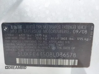 2008 BMW X5 3.0si z VIN 5UXFE43508L036578, wystawiony jako IAAI lot #41942235 z przebiegiem 146 742 mil mil oraz . Historia ofert i sprzedaży dostępna na DreamBid. Obrazek 9.