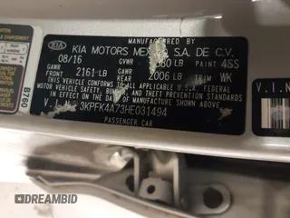 2017 Kia Forte LX with VIN 3KPFK4A73HE031494, listed as a IAAI auction lot 41669822 with 99,065 mi miles. Bid and sale history available at carsss.com. Image 9.