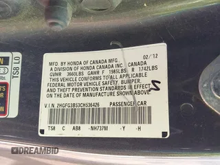 2012 Honda Civic Cpe LX with VIN 2HGFG3B53CH536426, listed as a IAAI auction lot 41871893 with 162,907 mi miles. Bid and sale history available at carsss.com. Image 9.
