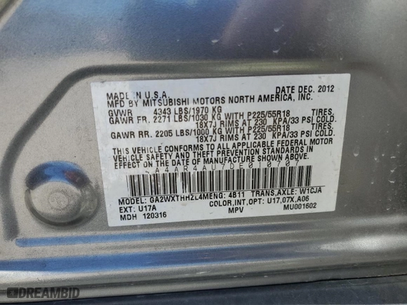 2013 Mitsubishi Outlander Sport SE with VIN 4A4AR4AU7DE010707, listed as a Copart auction lot 48179965 with 143,653 mi miles and Salvage Title. Bid and sale history available at carsss.com. Image 15.