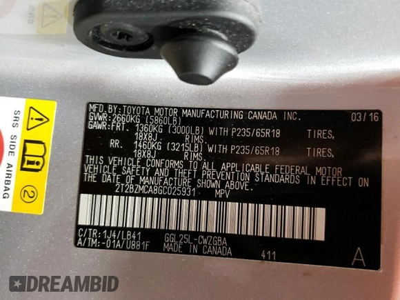 2016 Lexus RX 350 z VIN 2T2BZMCA8GC025931, wystawiony jako Copart lot #57253625 z przebiegiem 119 787 mil mil oraz Szkoda całkowita • Salvage title. Historia ofert i sprzedaży dostępna na DreamBid. Obrazek 13.