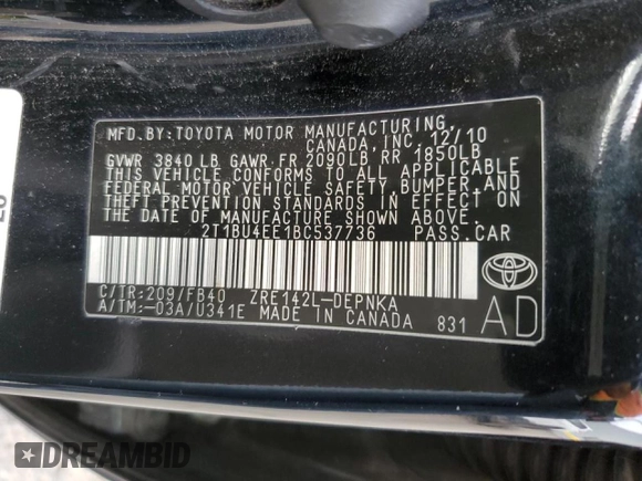 2011 Toyota Corolla L with VIN 2T1BU4EE1BC537736, listed as a Copart auction lot 48540205 with 159,597 mi miles and Salvage Title. Bid and sale history available at carsss.com. Image 14.
