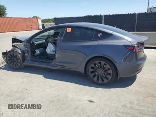 2021 Tesla Model 3 Performance with VIN 5YJ3E1EC3MF078531, listed as a Copart auction lot 55270715 with 42,363 mi miles and Non Repairable. Bid and sale history available at DreamBid. Image 2.