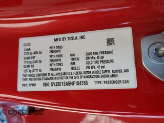 2022 Tesla Model 3 with VIN 5YJ3E1EA5NF184785, listed as a Copart auction lot 49466575 with 85,273 mi miles and Salvage Title. Bid and sale history available at DreamBid. Image 13.