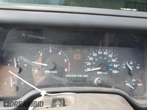 1997 Jeep Wrangler Sport with VIN 1J4FY19S8VP455362, listed as a Copart auction lot 75990644 with 236,347 mi miles and Salvage Title. Bid and sale history available at carsss.com. Image 9.