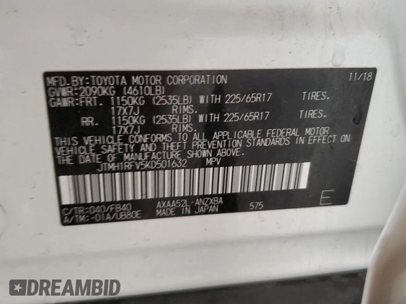2019 Toyota RAV4 LE with VIN JTMH1RFV5KD501632, listed as a Copart auction lot 47646055 with 64,413 mi miles and Salvage Title. Bid and sale history available at carsss.com. Image 13.
