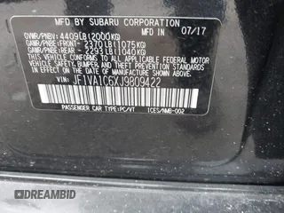 2018 Subaru WRX Premium with VIN JF1VA1C6XJ9809422, listed as a IAAI auction lot 41987042 with 81,132 mi miles. Bid and sale history available at carsss.com. Image 9.