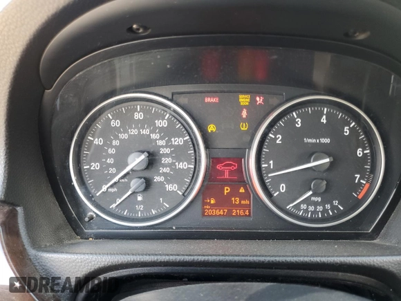 2011 BMW 3 Series 328i with VIN WBAPH7G55BNM58606, listed as a Copart auction lot 43454655 with 203,647 mi miles and Salvage Title. Bid and sale history available at carsss.com. Image 9.