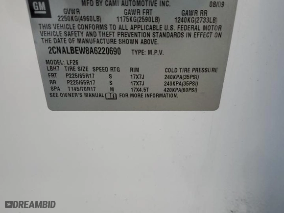 2010 Chevrolet Equinox LS with VIN 2CNALBEW8A6220690, listed as a Copart auction lot 50729125 with 235,730 mi miles and Salvage Title. Bid and sale history available at carsss.com. Image 12.
