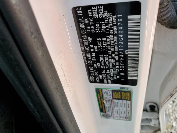2018 Kia Sorento EX with VIN 5XYPH4A12JG404791, listed as a Copart auction lot 58248545 with Not provided miles and Non repairable. Bid and sale history available at DreamBid. Image 14.
