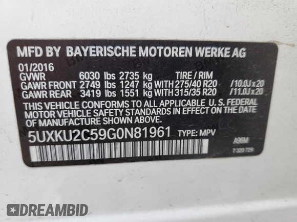 2016 BMW X6 xDrive35i with VIN 5UXKU2C59G0N81961, listed as a Copart auction lot 69271393 with 120,370 mi miles. Bid and sale history available at carsss.com. Image 12.