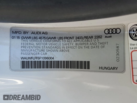 2015 Audi A3 z VIN WAUWFLFF5F1096004, wystawiony jako Copart lot #49745395 z przebiegiem 45 486 mil mil oraz Szkoda całkowita • Salvage title. Historia ofert i sprzedaży dostępna na DreamBid. Obrazek 12.