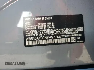 2022 BMW M3 Competition xDrive with VIN WBS43AY09NFM97744, listed as a Copart auction lot 72728864 with 7,724 mi miles and Salvage title. Bid and sale history available at DreamBid. Image 12.