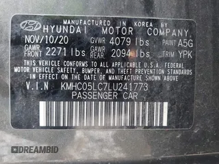 2020 Hyundai Ioniq Limited z VIN KMHC05LC7LU241773, wystawiony jako IAAI lot #42278195 z przebiegiem 64 754 mil mil oraz . Historia ofert i sprzedaży dostępna na DreamBid. Obrazek 9.