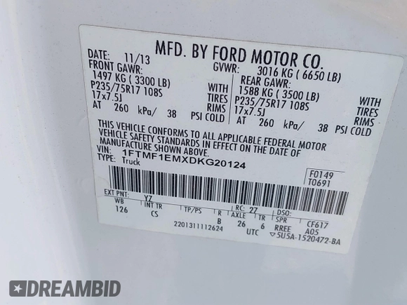 2013 Ford F-150 XL with VIN 1FTMF1EMXDKG20124, listed as a IAAI auction lot 41691986 with 80,408 mi miles. Bid and sale history available at carsss.com. Image 9.