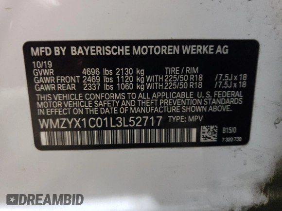 2020 MINI Countryman Cooper S with VIN WMZYX1C01L3L52717, listed as a Copart auction lot 61207495 with 85,996 mi miles and Salvage title. Bid and sale history available at DreamBid. Image 13.