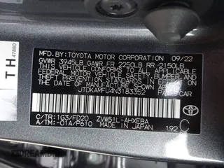 2022 Toyota Prius L Eco with VIN JTDKAMFU4N3183352, listed as a IAAI auction lot 42170623 with 52,244 mi miles and . Bid and sale history available at DreamBid. Image 9.