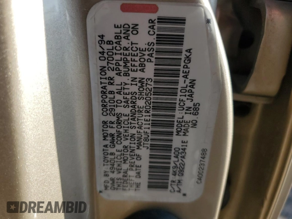 1994 Lexus LS z VIN JT8UF11E1R0205273, wystawiony jako Copart lot #43236585 z przebiegiem 130 052 mil mil oraz Szkoda całkowita • Salvage title. Historia ofert i sprzedaży dostępna na DreamBid. Obrazek 12.