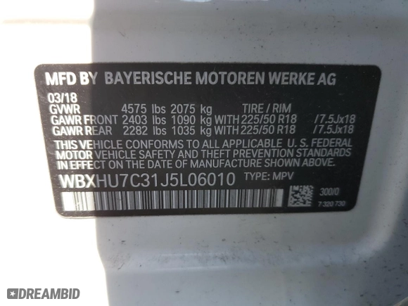2018 BMW X1 sDrive28i with VIN WBXHU7C31J5L06010, listed as a Copart auction lot 50690995 with 44,092 mi miles and Salvage Title. Bid and sale history available at carsss.com. Image 14.