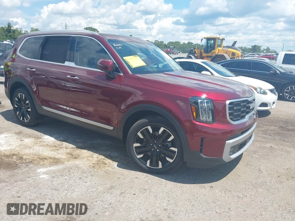 2023 Kia Telluride SX X-Pro with VIN 5XYP5DGC9PG384453, listed as a IAAI auction lot 42556697 with 4,641 mi miles and . Bid and sale history available at DreamBid. Image 1.