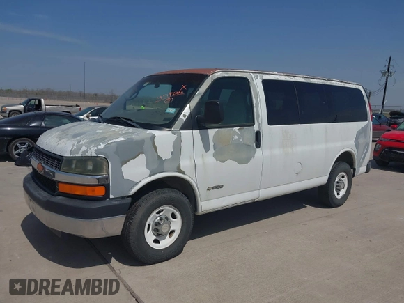 2006 Chevrolet Express Passenger with VIN 1GAHG35U461242216, listed as a IAAI auction lot 41797506 with 195,616 mi miles and . Bid and sale history available at DreamBid. Image 2.