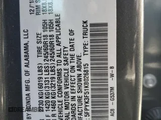 2019 Honda Ridgeline RTL z VIN 5FPYK3F51KB026815, wystawiony jako Copart lot #57306165 z przebiegiem 47 405 mil mil oraz Szkoda całkowita • Salvage title. Historia ofert i sprzedaży dostępna na DreamBid. Obrazek 13.