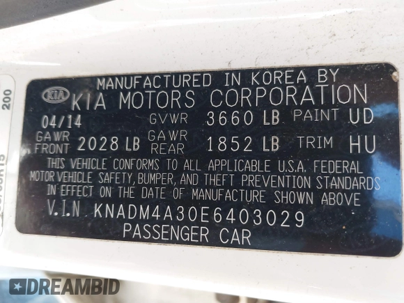 2014 Kia Rio LX with VIN KNADM4A30E6403029, listed as a IAAI auction lot 41717924 with 61,192 mi miles. Bid and sale history available at carsss.com. Image 9.