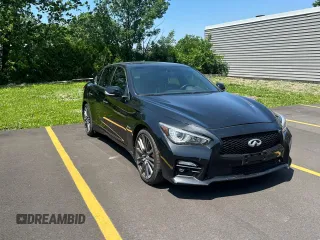 2017 Infiniti Q50 Red Sport 400 with VIN JN1FV7ARXHM870864, listed as a Copart auction lot 60896265 with 59,899 mi miles and Salvage title. Bid and sale history available at DreamBid. Image 1.