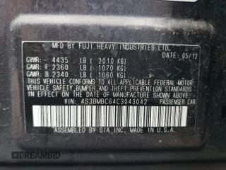 2012 Subaru Legacy Premium z VIN 4S3BMBC64C3043042, wystawiony jako Copart lot #61108885 z przebiegiem 141 089 mil mil oraz Szkoda całkowita • Salvage title. Historia ofert i sprzedaży dostępna na DreamBid. Obrazek 13.
