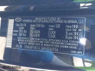 2024 Hyundai Santa Fe SE with VIN 5NMP14GL3RH016936, listed as a IAAI auction lot 41138406 with 10,626 mi miles. Bid and sale history available at carsss.com. Image 9.