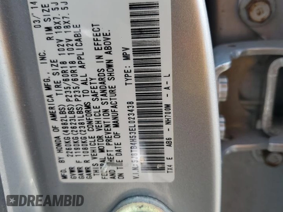 2014 Acura RDX Technology with VIN 5J8TB4H53EL023438, listed as a Copart auction lot 63894924 with 131,997 mi miles and Salvage Title. Bid and sale history available at DreamBid. Image 14.