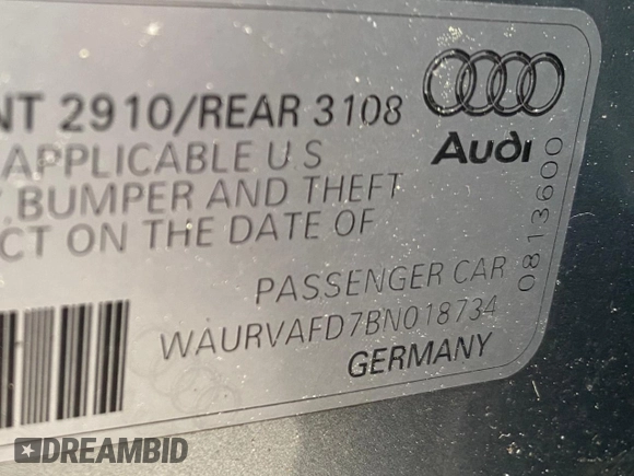 2011 Audi A8 with VIN WAURVAFD7BN018734, listed as a Copart auction lot 63735055 with 79,694 mi miles and Clean title. Bid and sale history available at DreamBid. Image 10.