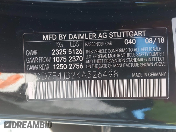 2019 Mercedes-Benz E-Class E 300 with VIN WDDZF4JB2KA526498, listed as a IAAI auction lot 40994058 with 74,282 mi miles. Bid and sale history available at carsss.com. Image 9.
