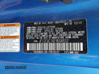 2014 Subaru BRZ Limited with VIN JF1ZCAC14E9604832, listed as a IAAI auction lot 41894512 with 97,729 mi miles. Bid and sale history available at carsss.com. Image 9.