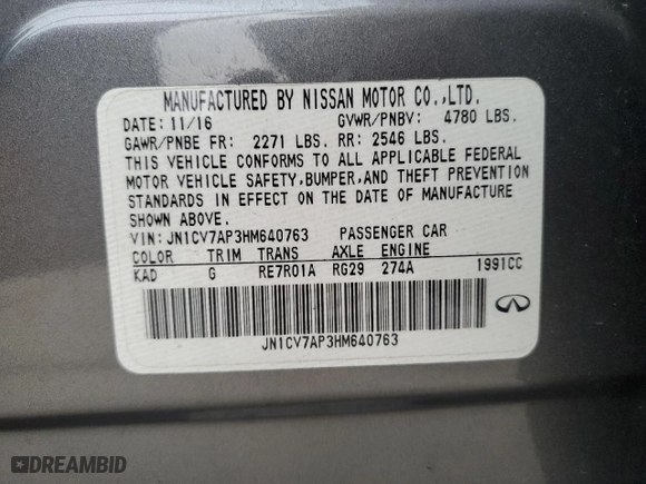 2017 Infiniti Q50 2.0t with VIN JN1CV7AP3HM640763, listed as a Copart auction lot 84085864 with NaN miles and Clean Title. Bid and sale history available at carsss.com. Image 13.