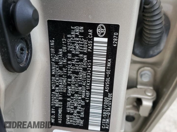2014 Toyota Camry L with VIN 4T4BF1FKXER342451, listed as a Copart auction lot 81426034 with 148,607 mi miles and Clean Title. Bid and sale history available at carsss.com. Image 12.