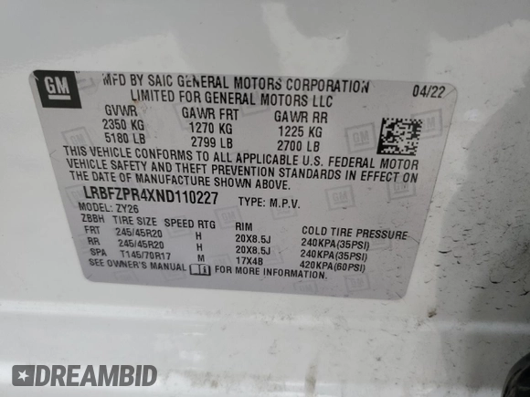 2022 Buick Envision Essence with VIN LRBFZPR4XND110227, listed as a Copart auction lot 44638245 with 30,492 mi miles and Salvage Title. Bid and sale history available at carsss.com. Image 13.