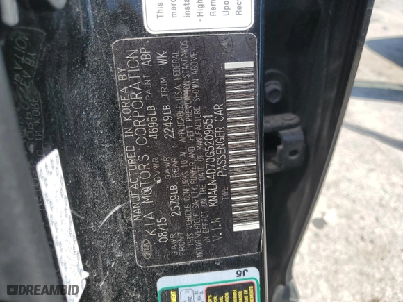 2016 Kia Cadenza Premium with VIN KNALN4D70G5209651, listed as a Copart auction lot 52408295 with 116,993 mi miles and Salvage Title. Bid and sale history available at carsss.com. Image 15.