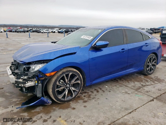 2019 Honda Civic Sedan Sport with VIN 2HGFC2F8XKH577001, listed as a Copart auction lot 45701045 with 58,276 mi miles and Salvage Title. Bid and sale history available at carsss.com. Image 1.