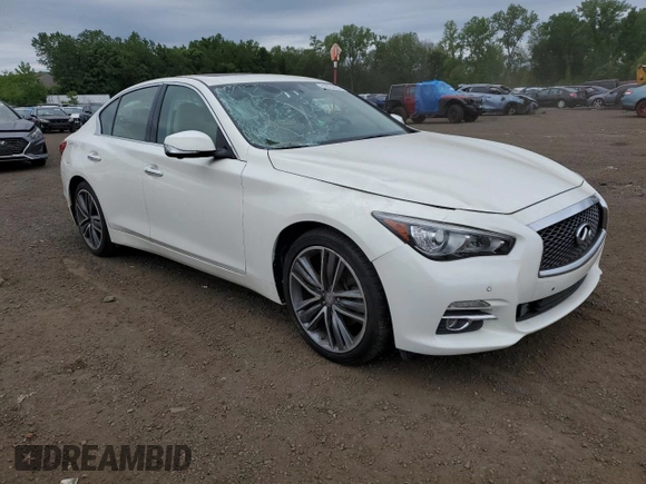 2014 Infiniti Q50 Premium with VIN JN1BV7AR1EM681496, listed as a Copart auction lot 61823625 with 53,261 mi miles and Salvage title. Bid and sale history available at DreamBid. Image 4.