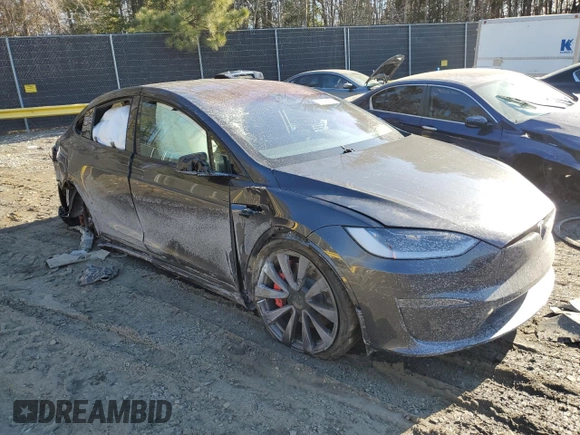 2024 Tesla Model X Plaid with VIN 7SAXCBE61RF448716, listed as a Copart auction lot 42599075 with Not Provided miles and Salvage Title. Bid and sale history available at DreamBid. Image 4.