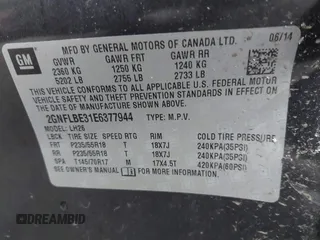 2014 Chevrolet Equinox LT with VIN 2GNFLBE31E6377944, listed as a IAAI auction lot 41386096 with 124,733 mi miles. Bid and sale history available at carsss.com. Image 9.