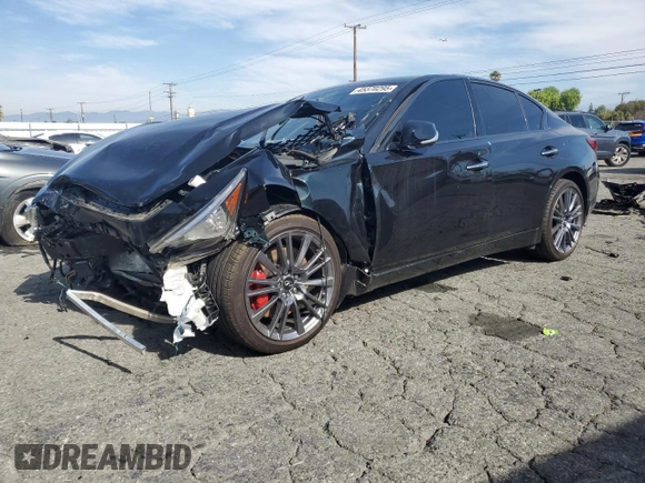 2024 Infiniti Q50 Red Sport 400 with VIN JN1FV7DPXRM660289, listed as a Copart auction lot 45370295 with 827 mi miles and Clean Title. Bid and sale history available at DreamBid. Image 1.