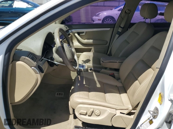 2007 Audi A4 2.0T with VIN WAUDF78E87A203390, listed as a Copart auction lot 56594595 with 122,328 mi miles and Salvage title. Bid and sale history available at DreamBid. Image 7.