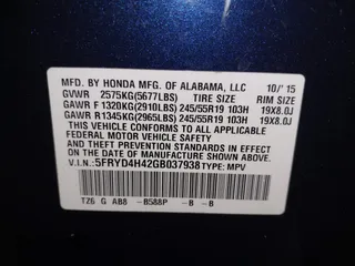 2016 Acura MDX w/Tech with VIN 5FRYD4H42GB037938, listed as a IAAI auction lot 41913723 with 109,547 mi miles. Bid and sale history available at carsss.com. Image 9.